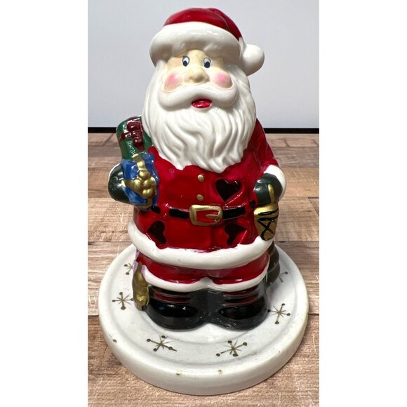 Ceramic Santa Claus Tealight Holder With Heart Cutouts & Snowflake Base - Picture 2 of 5